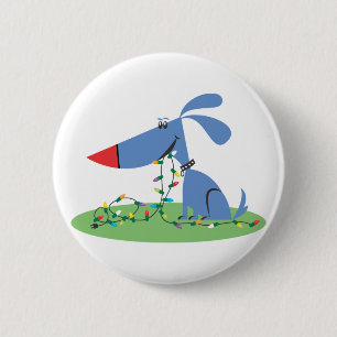 Retro 1950s Blue Dog Christmas Lights 6 Cm Round Badge