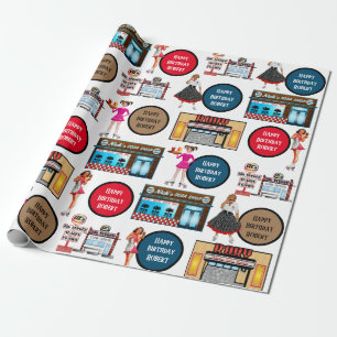 Retro 1950's Car Hop Personalized Wrapping Paper