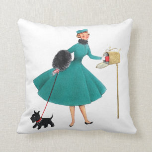 Retro 1950s Christmas Girl & Dog Cushion