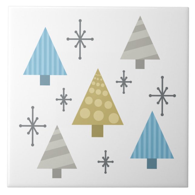 Retro 1950s Christmas Trees Ceramic Tile (Front)