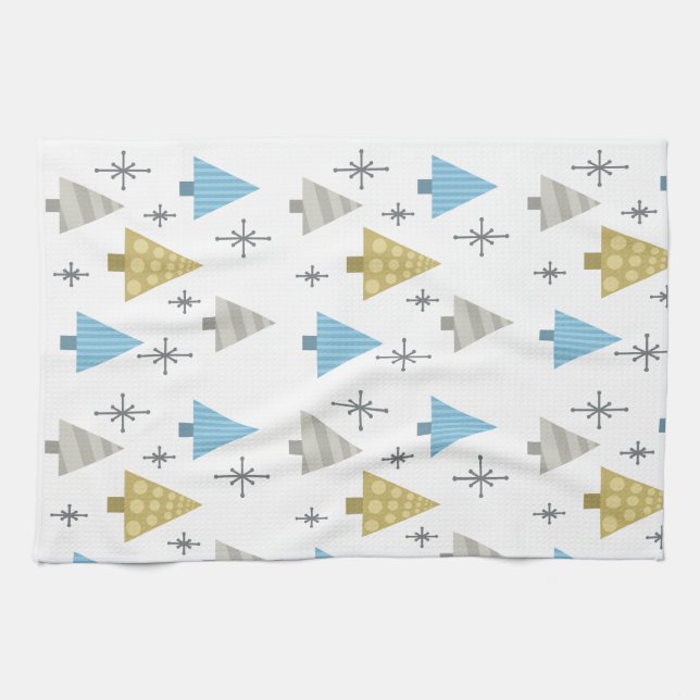 Retro 1950s Christmas Trees Tea Towel (Horizontal)