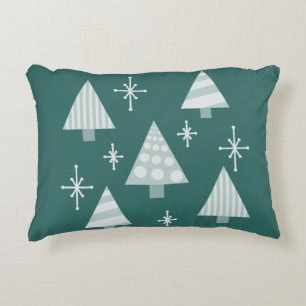 Retro 1950s Christmas Trees Teal Green Decorative Cushion