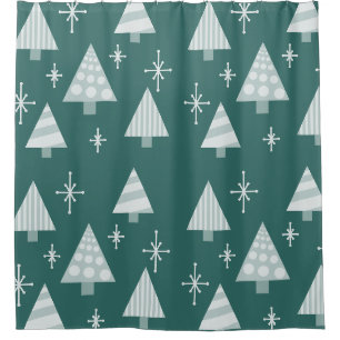 Retro 1950s Christmas Trees Teal Green Shower Curtain