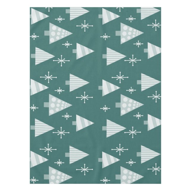 Retro 1950s Christmas Trees Teal Green Tablecloth (Front)