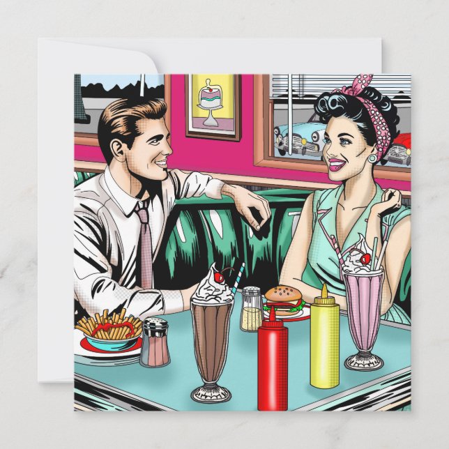 Retro 1950's Couple at Diner Blank Card (Front)