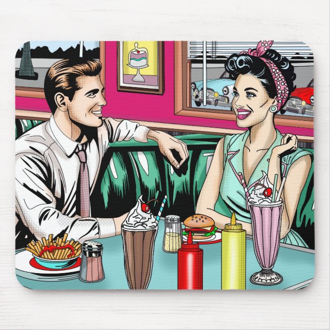 Retro 1950's Couple at Diner Mouse Pad (Front)
