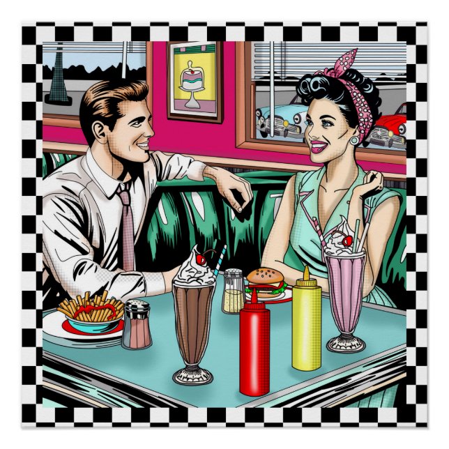 Retro 1950's Couple at Diner  Poster (Front)
