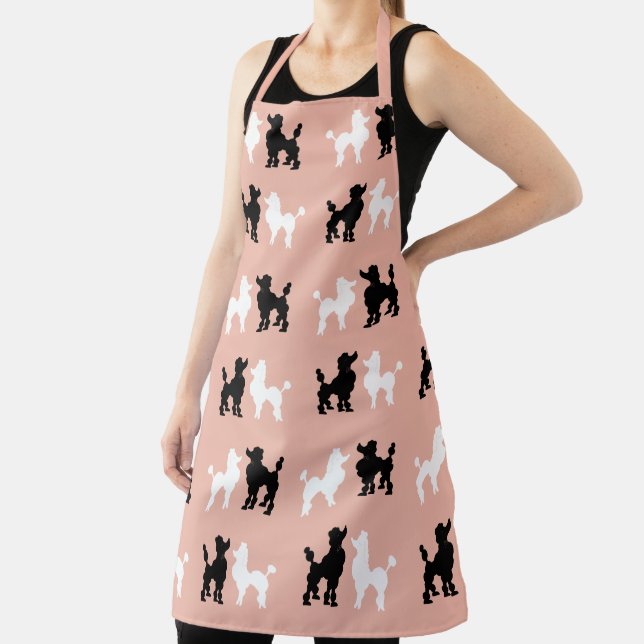 Retro 1950's Cute White and Black Poodles Pink Apron (Insitu)