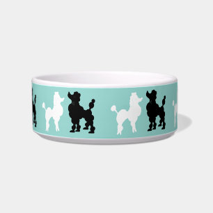 Retro 1950's Cute White & Black Poodles on Aqua Bowl