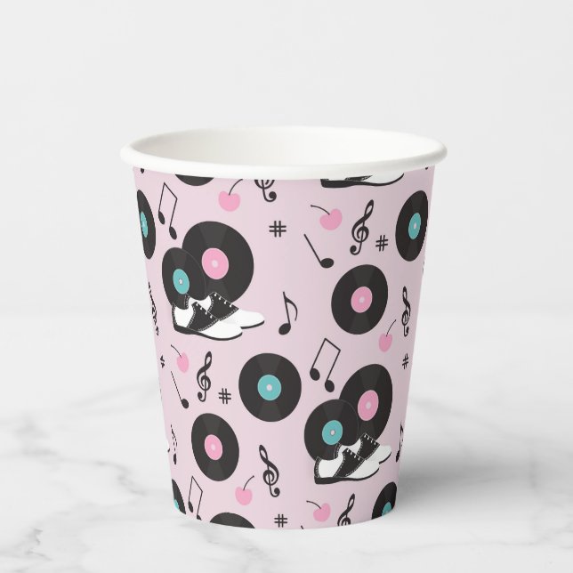 Retro 1950s Diner Birthday Paper Cups – Sock Hop R (Front)