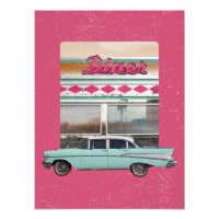 Retro 1950s Diner Wall Art | Pink Neon Sign & Teal