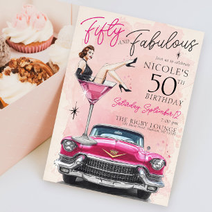 Retro 1950's Fifty & Fabulous Glam 50th Birthday Invitation