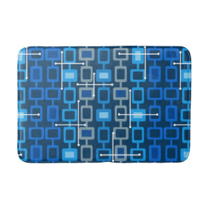 Retro 1950s Geometric Pattern Blue Bath Mat
