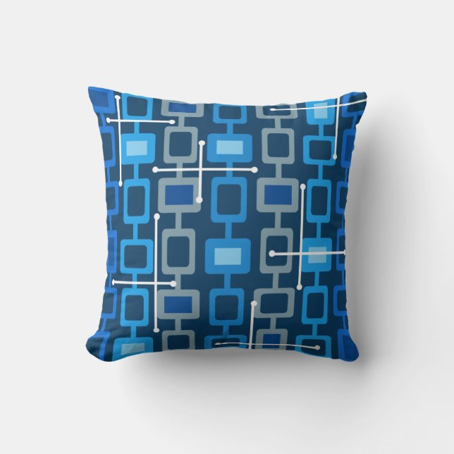 Retro 1950s Geometric Pattern Blue Cushion (Front)