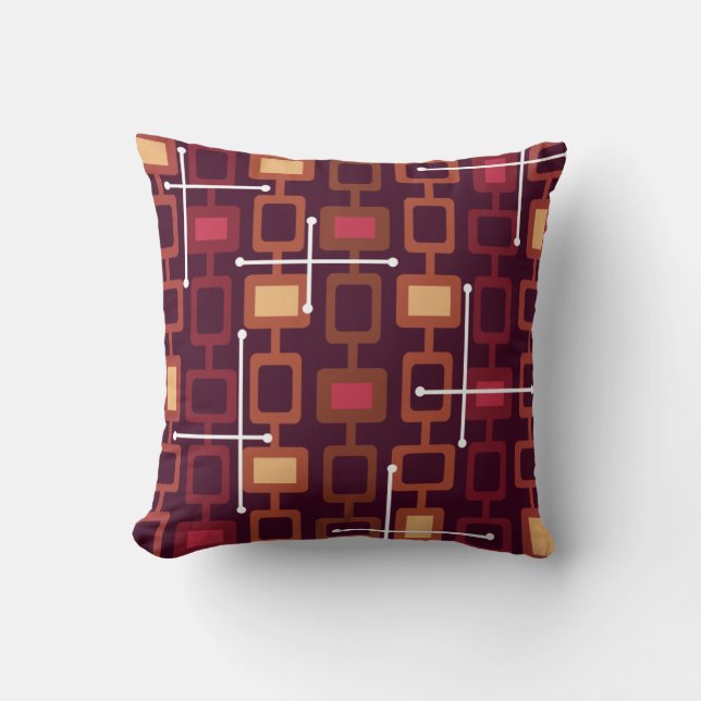 Retro 1950s Geometric Pattern Burgundy Cushion (Front)