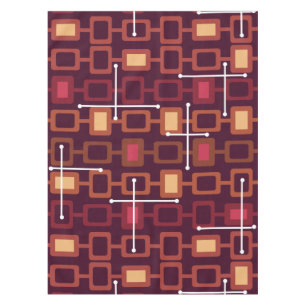 Retro 1950s Geometric Pattern Burgundy Tablecloth