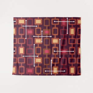 Retro 1950s Geometric Pattern Burgundy Tapestry
