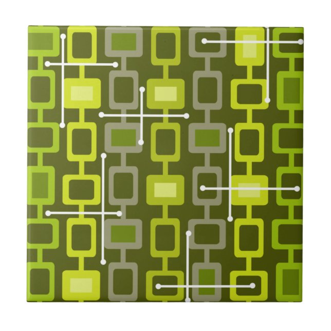 Retro 1950s Geometric Pattern Chartreuse Ceramic Tile (Front)
