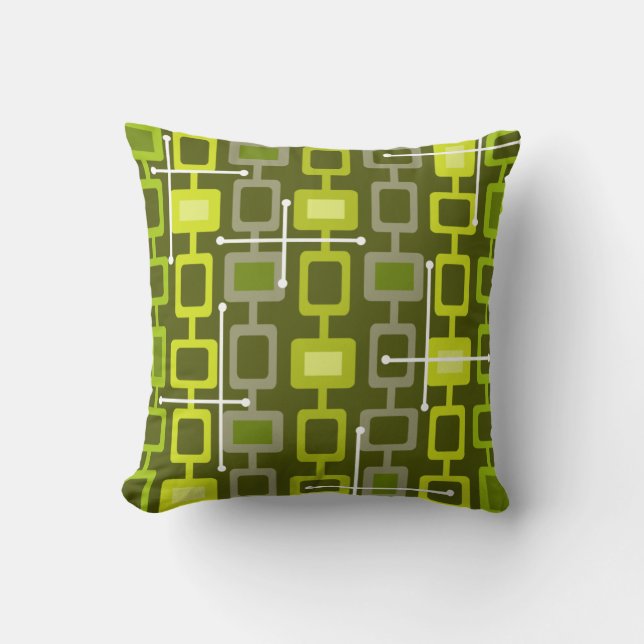 Retro 1950s Geometric Pattern Chartreuse Cushion (Front)