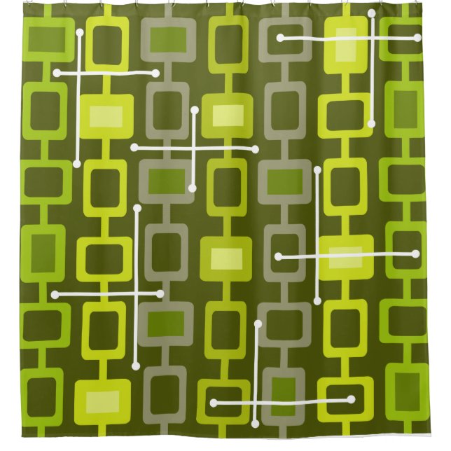 Retro 1950s Geometric Pattern Chartreuse Shower Curtain (Front)