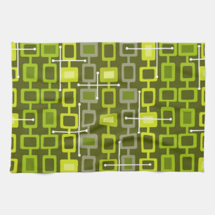 Retro 1950s Geometric Pattern Chartreuse Tea Towel