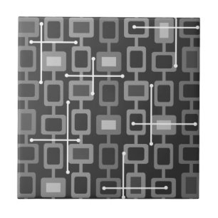 Retro 1950s Geometric Pattern Grey Ceramic Tile