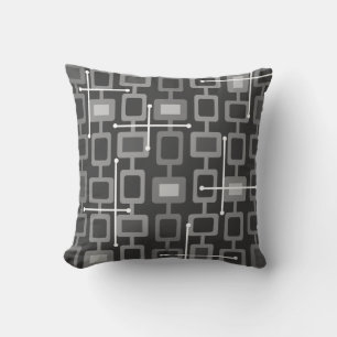 Retro 1950s Geometric Pattern Grey Cushion