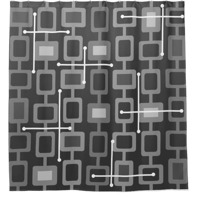 Retro 1950s Geometric Pattern Grey Shower Curtain (Front)