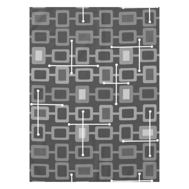 Retro 1950s Geometric Pattern Grey Tablecloth (Front)