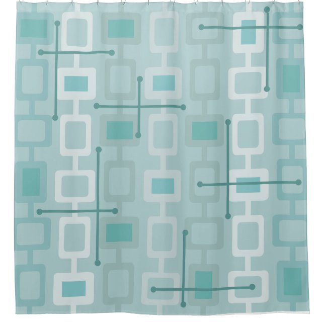 Retro 1950s Geometric Pattern Mint Shower Curtain (Front)