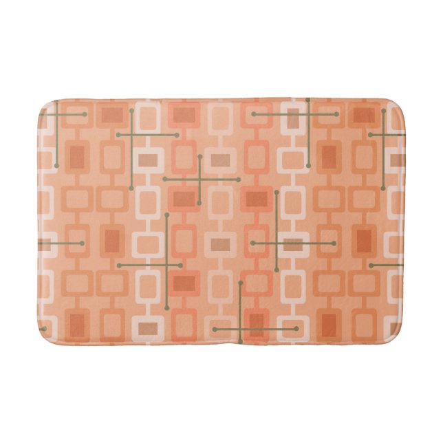 Retro 1950s Geometric Pattern Orange Bath Mat (Front)