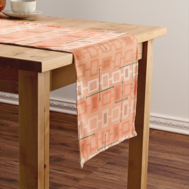 Retro 1950s Geometric Pattern Orange Short Table Runner (In Situ)