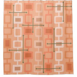 Retro 1950s Geometric Pattern Orange Shower Curtain