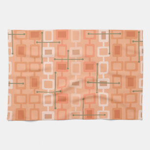 Retro 1950s Geometric Pattern Orange Tea Towel