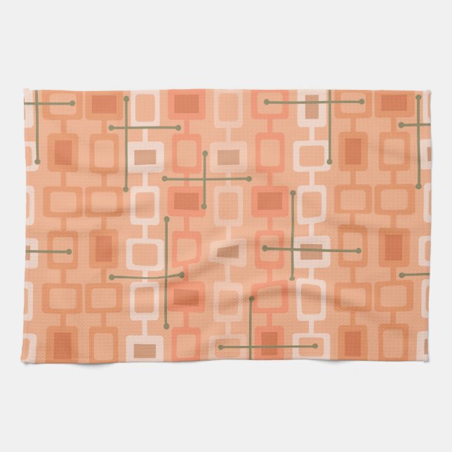 Retro 1950s Geometric Pattern Orange Tea Towel (Horizontal)