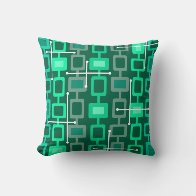 Retro 1950s Geometric Pattern Turquoise Cushion (Front)