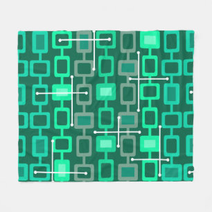 Retro 1950s Geometric Pattern Turquoise Fleece Blanket