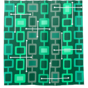 Retro 1950s Geometric Pattern Turquoise Shower Curtain