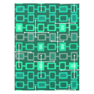 Retro 1950s Geometric Pattern Turquoise Tablecloth