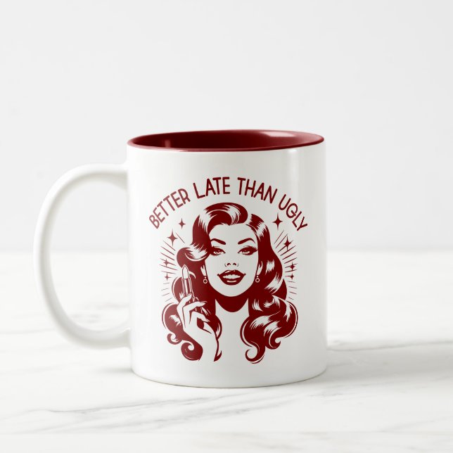 Retro 1950s Glam Girl Funny Sarcastic Quote Two-Tone Coffee Mug (Left)