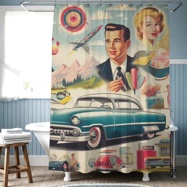Retro 1950s Kitsch Illustration Shower Curtain (Creator Uploaded)