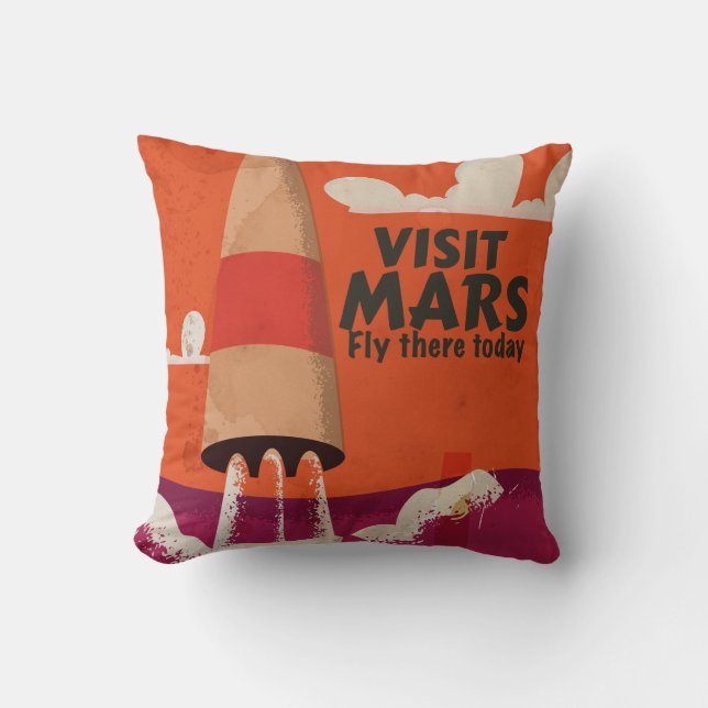 Retro 1950s Mars Vacation Poster Cushion (Front)