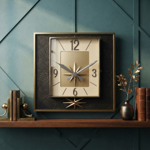 Retro 1950s Mid Century Modern Starburst Vintage Square Wall Clock