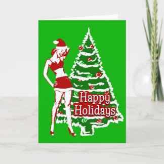 Retro 1950's Pin up girl Santa holiday card
