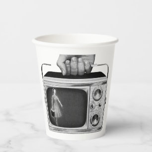 Retro 1950s Portable TV Mid-Century Paper Cups