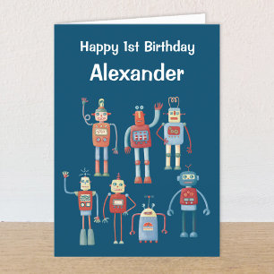 Retro 1950s Robots Custom Age & Name Birthday Announcement