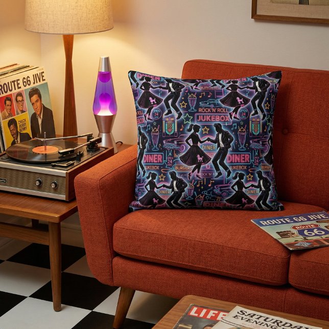 Retro 1950s Rock 'n' Roll Diner Cushion (Creator Uploaded)