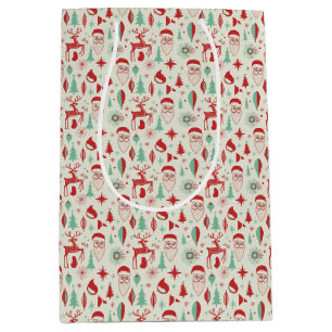 Retro 1950s Santa & Reindeer Mid-Century Christmas Medium Gift Bag