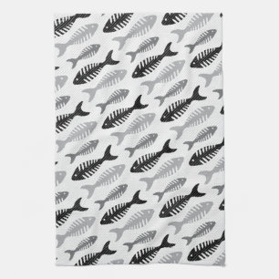 Retro 1950s Seafood Restaurant Fishbone Pattern Tea Towel