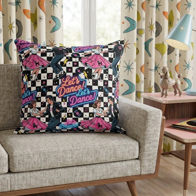Retro 1950s Sock Hop "Let's Dance!" Cushion (Creator Uploaded)